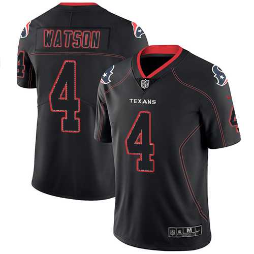 Men%27s Texans #4 Deshaun Watson NFL 2018 Lights Out Black Color Rush Limited Jersey Dzhi